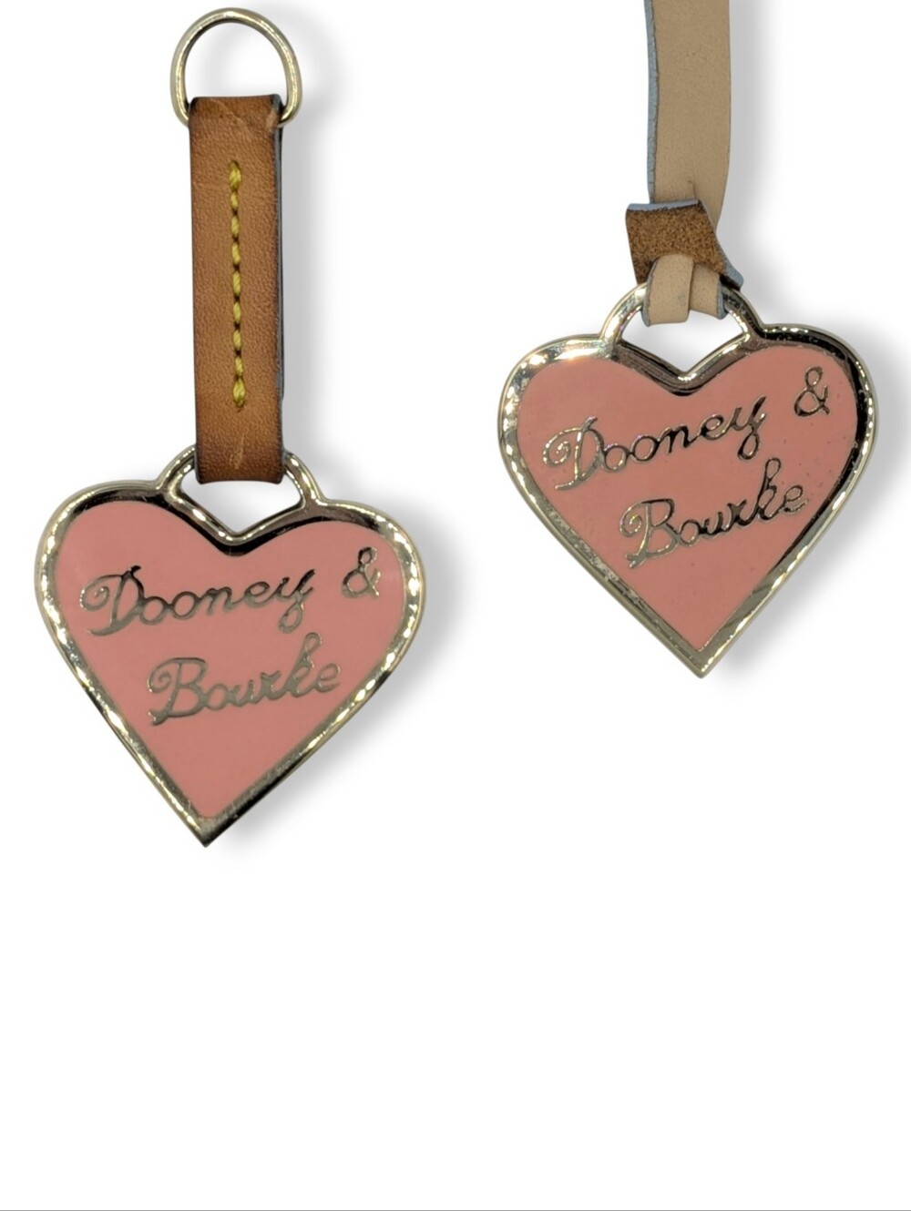 Dooney & Bourke Vintage Bag Charm Set Pink Gold Heart Leather Strap Designer Fob